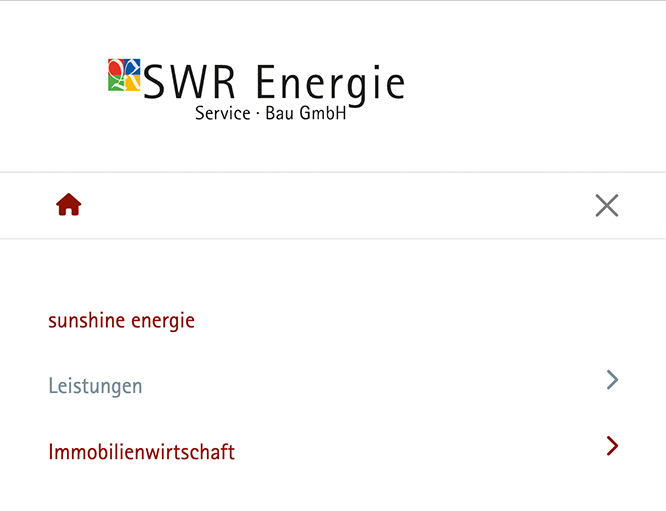 Seiten-Menü mit Wort und Pfeil orange